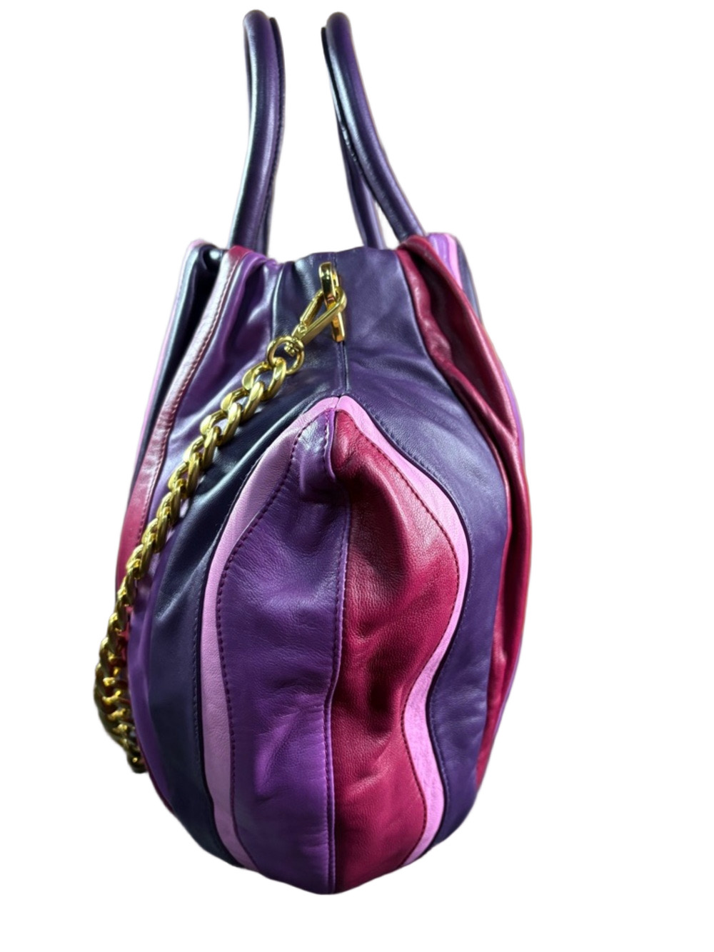 Prada Waves BN1680 Multicolor Nappa Leather Striped Satchel Bag - Picture 7 of 12